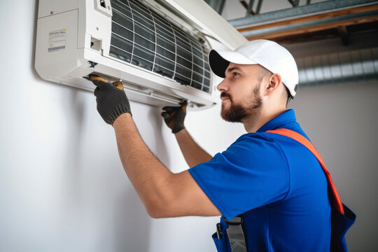 HVAC technician installing a mini split air conditioner in El Dorado Hills